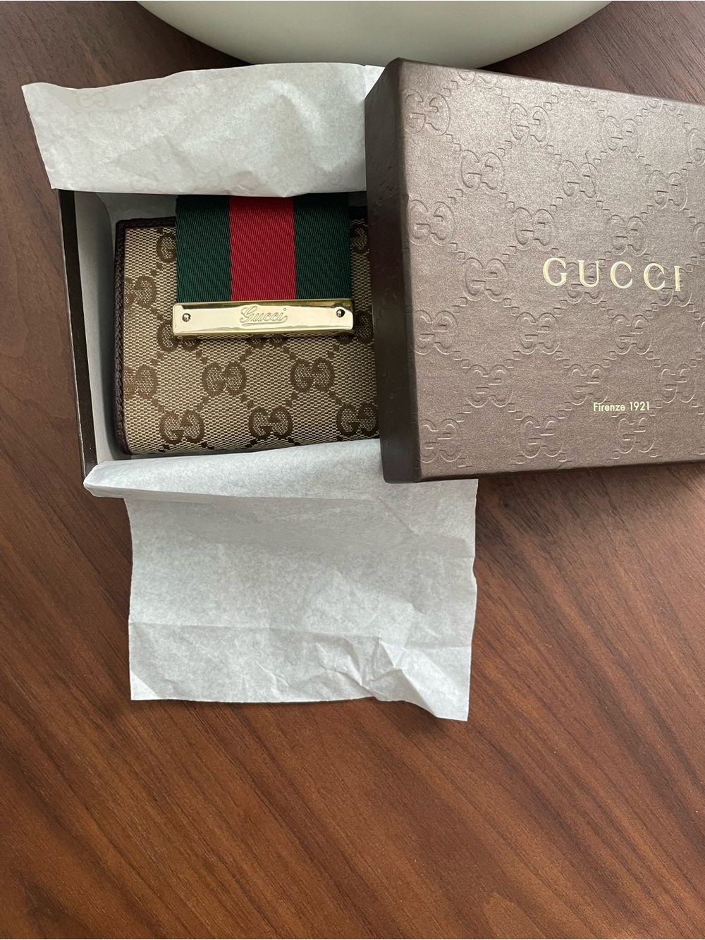 Gucci GG Canvas Tri-Fold Card Holder with Green and Red Web. Authentic. - Picture 8 of 13